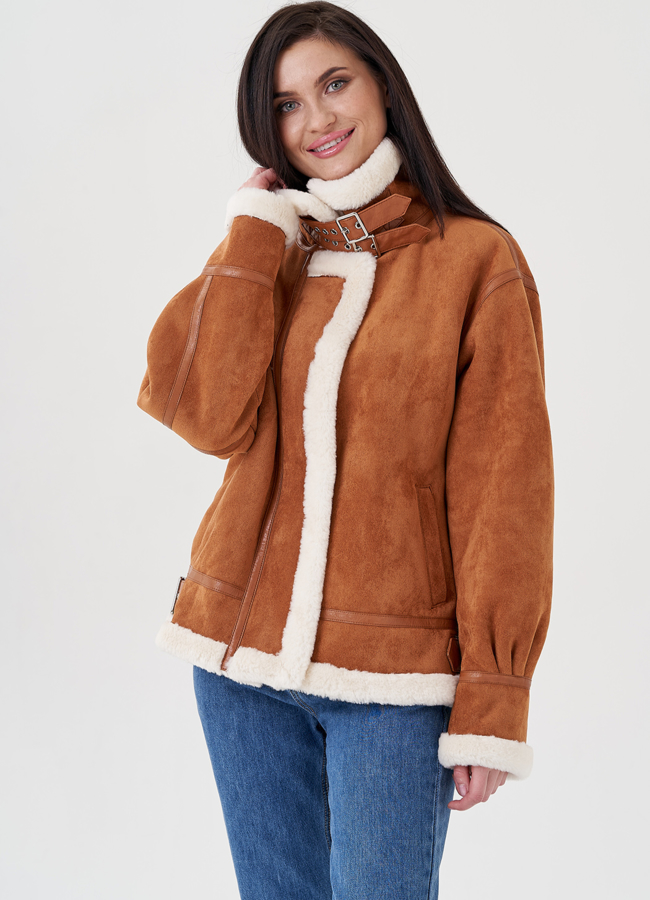 Дубленка женская  из эко замши  модель № 23953 универмаг малина