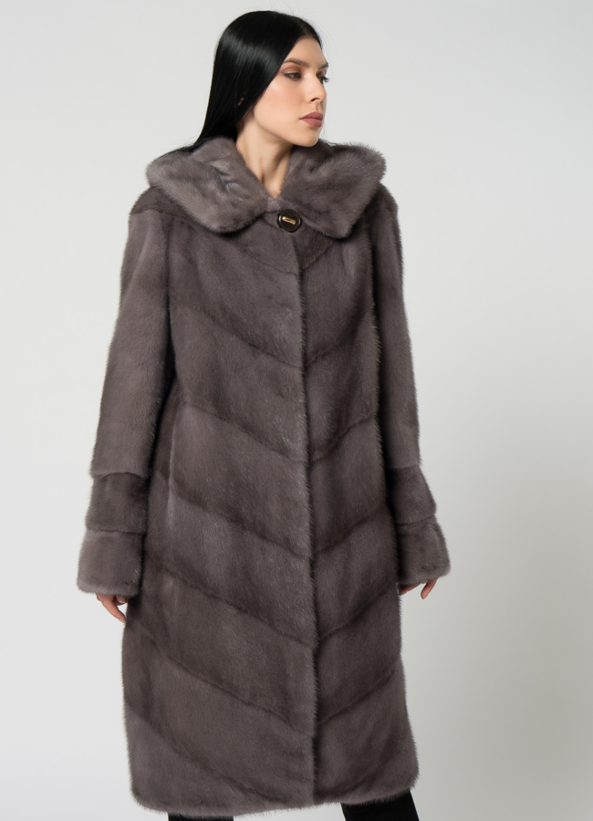 Светлая длинная шуба из норки модель № 1505 универмаг малина