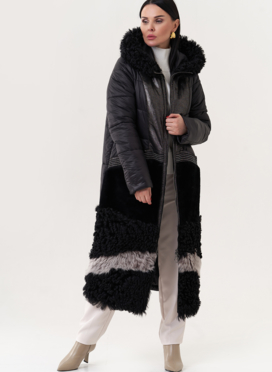 Комбинированный пуховик с капюшоном