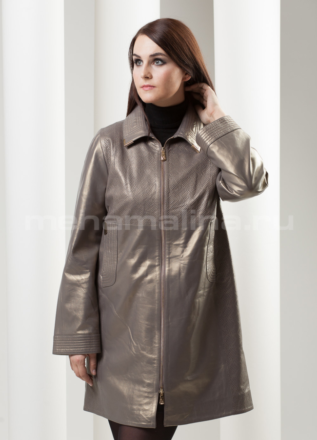 фото Кожаный плащ на молнии, цвет gold модель № K-160