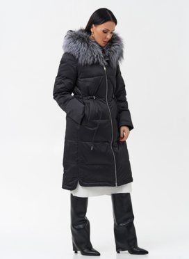 Женский пуховик с отделкой из меха чернобурки