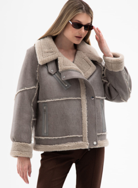 Женская короткая дубленка из эко кожи 