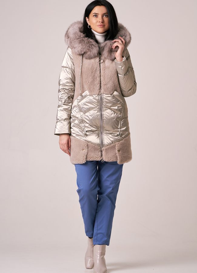 Комбинированный пуховик с шерстью модель № 912 в рассрочку