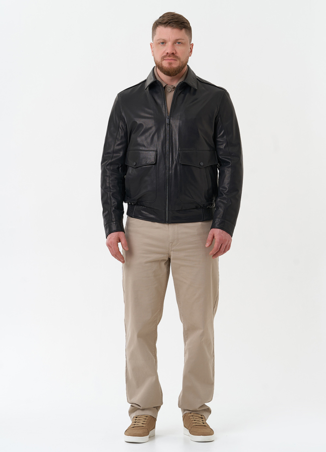Мужская куртка из натуральной кожи черного цвета  модель № 30068 в рассрочку Мужская куртка из натуральной кожи черного цвета  модель № 30068 в рассрочку