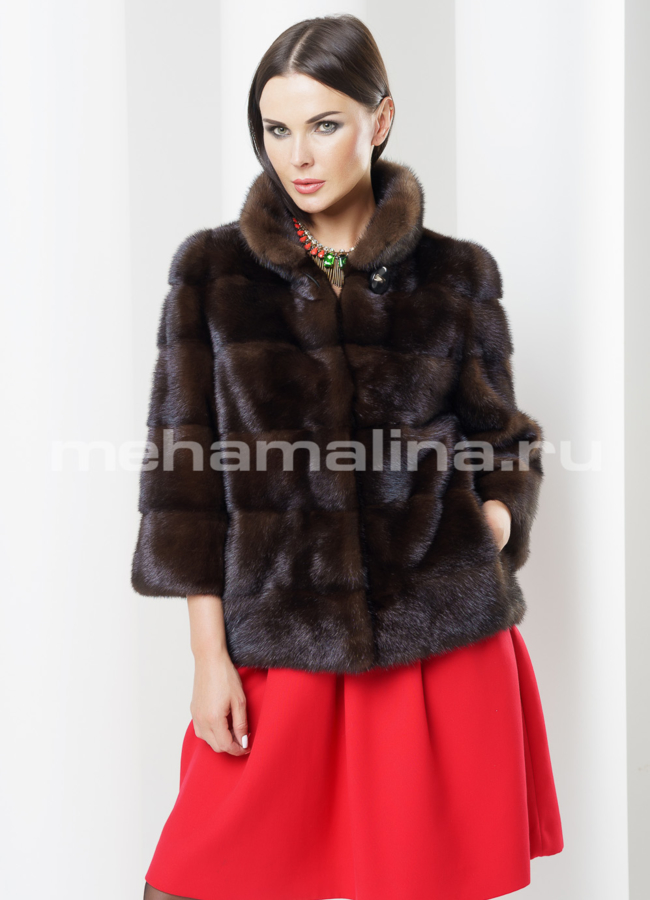 Норковая шуба укороченная модель № S-443 меха малина