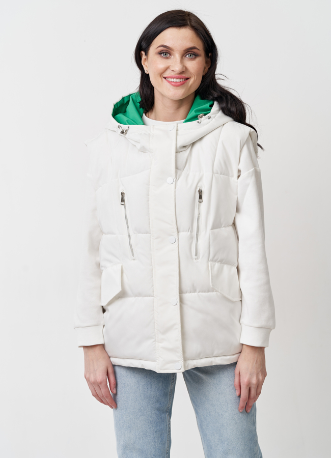 Женский жилет с капюшоном  модель № 24493 меха малина