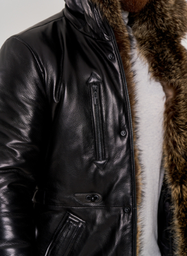 Мужской пуховик из натуральной кожи