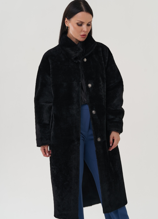 Женская дубленка в черном цвете модель № 25525 в рассрочку