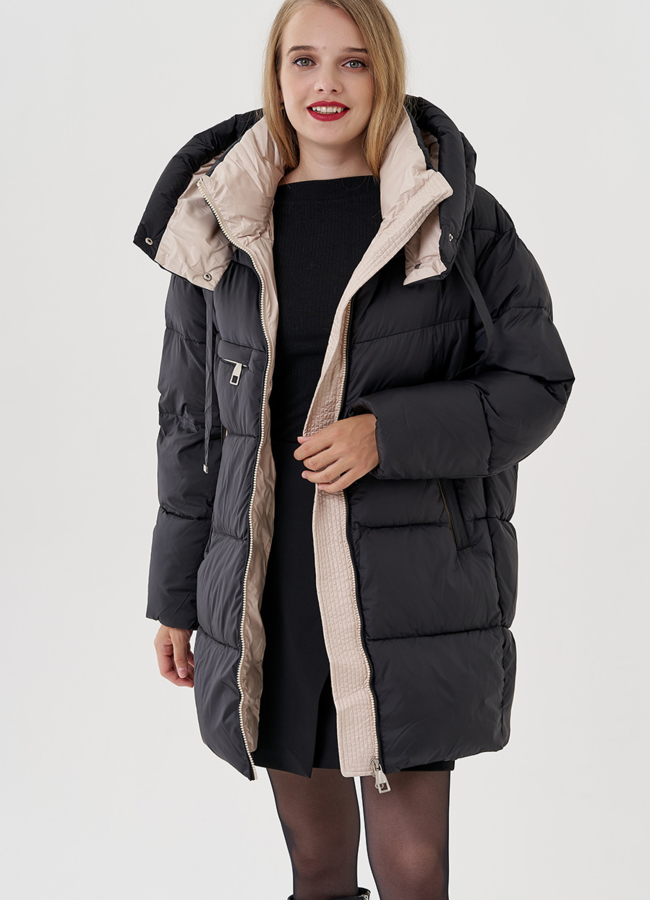 Женский пуховик с капюшоном черного цвета  модель № 82047 в кредит
