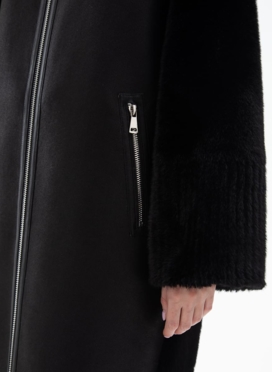 Женская двухсторонняя дубленка из эко кожи с воротником стойкой