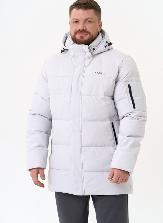 Мужской светлый пуховик с капюшоном