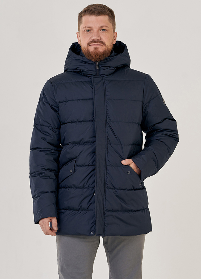 Мужской пуховик в темно-синем цвете модель № 23190 меха малина