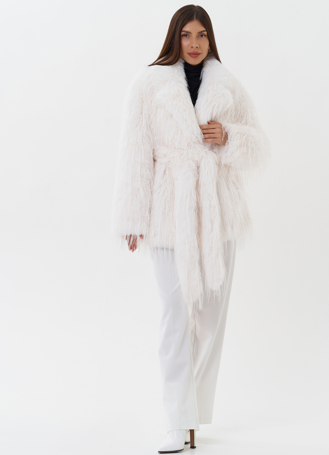 фото Укороченная шуба из эко страуса модель № 26943