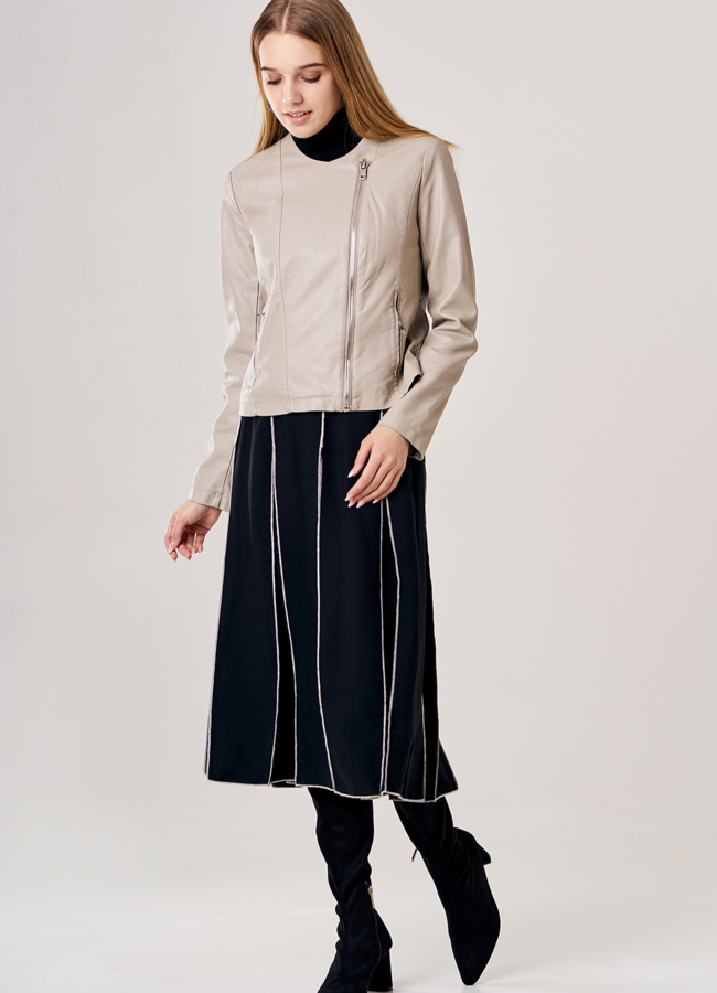 Куртка из эко кожи бежевого цвета модель № 20508 универмаг малина