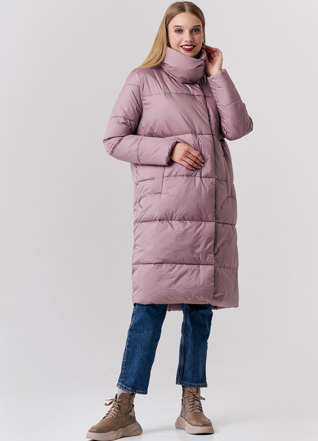 Удлиненный женский пуховик с воротником стойкой модель № 21890 в кредит