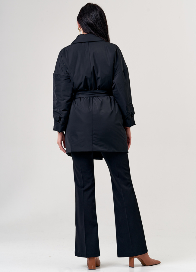 Полупальто черного цвета с английским воротником модель № 21159 в кредит