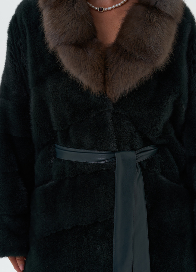 Длинная норковая шуба с капюшоном из куницы модель № 27849 универмаг малина