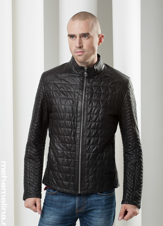 Кожаная куртка строченная модель № KP-66 меха малина