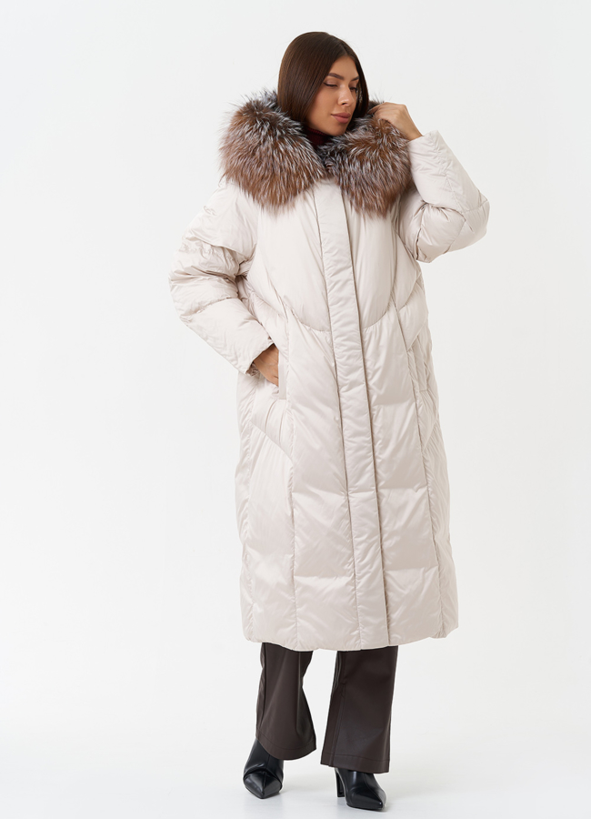 Длинный пуховик с мехом лисы модель № 28829 в кредит