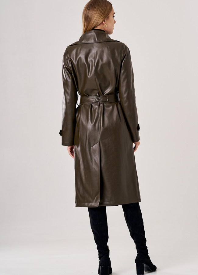 Плащ женский из эко кожи зеленого цвета модель № 5-0128/1-110 универмаг малина