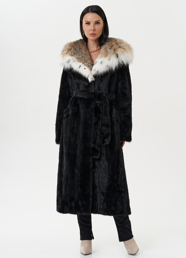 Норковая шуба с капюшоном из меха рыси модель № 28022 универмаг малина