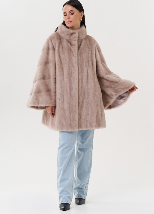 Женская норковая шуба бежевого цвета модель № 27591 меха малина