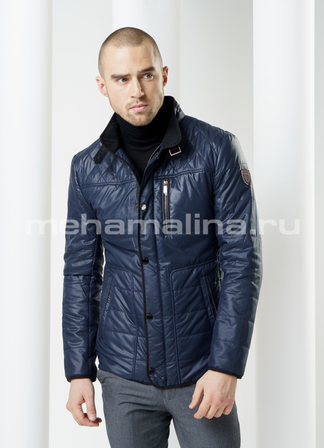 Синяя строченная куртка, Весна-Осень 2015 модель № KP-106 меха малина
