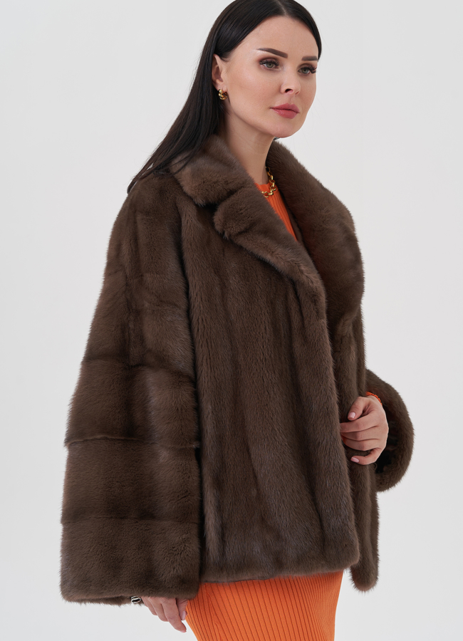 Норковая шуба с английским воротником  модель № 24659 в рассрочку