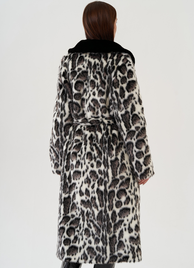 Пальто из эко меха с леопардовым принтом модель № 81308 в кредит