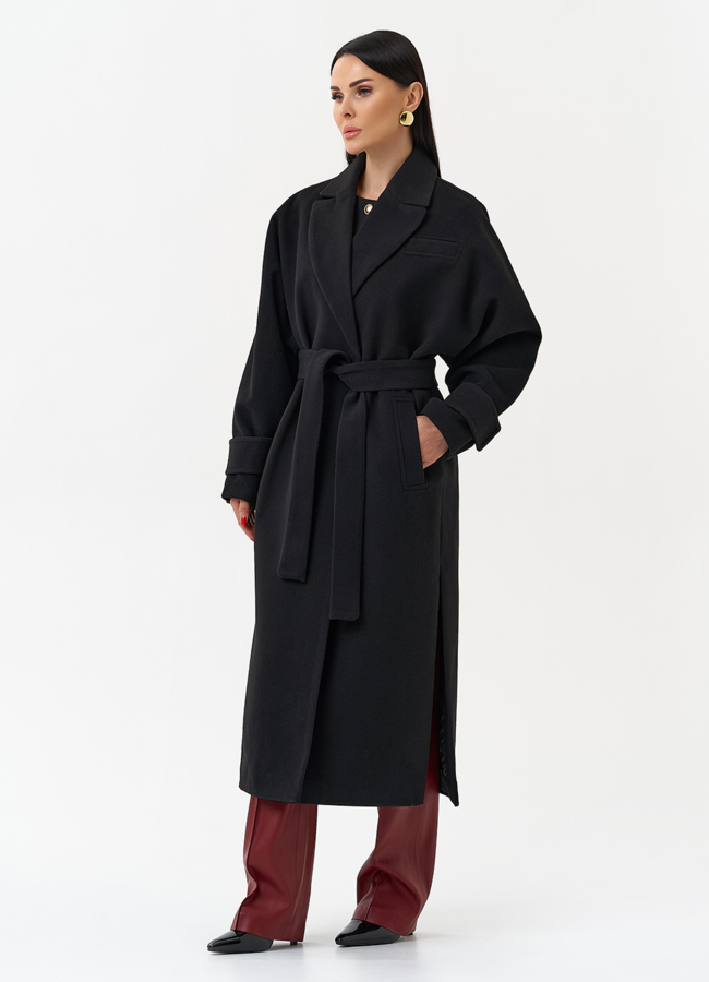 фото Длинное женское пальто с английским воротником модель № 30202