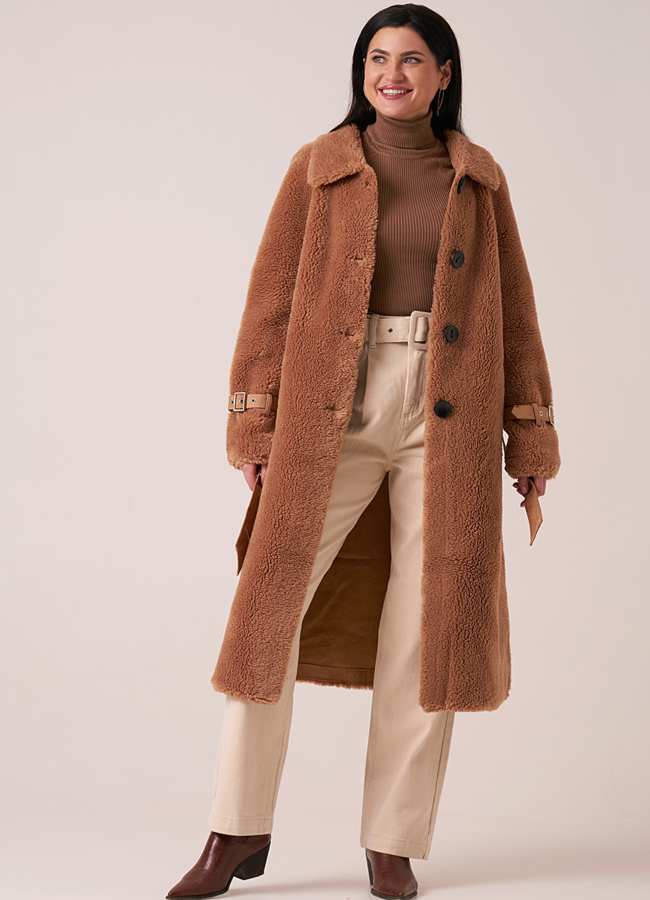 фото Длинная расклешенная шуба из эко меха модель № 9999