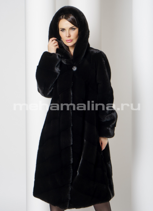 Норковая шуба с капюшоном модель № S-747 меха малина