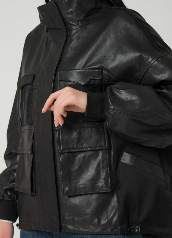 Женская кожаная рубашка-оверсайз модель № 22339 универмаг малина