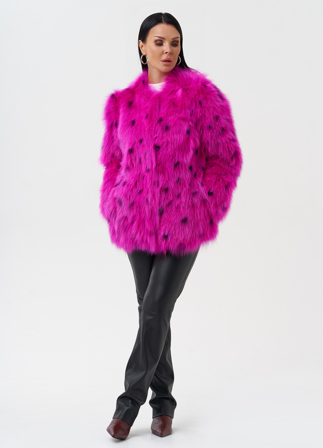 Яркая шуба из меха лисы модель № 28592 в кредит