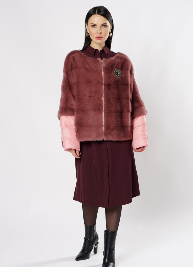 фото Куртка из норки розового цвета на молнии модель № S-865