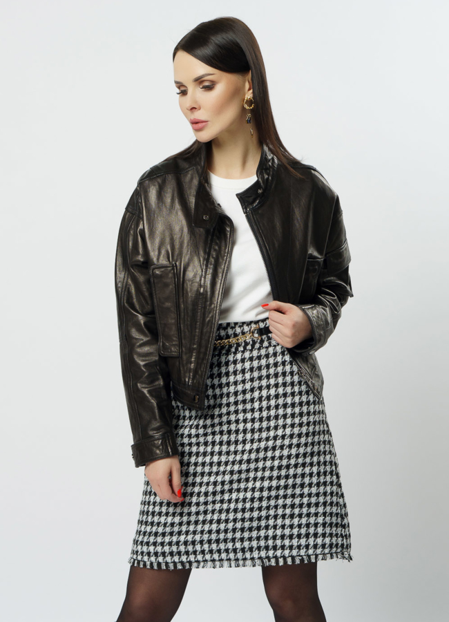 Укороченная женская куртка из кожи модель № 20495 универмаг малина