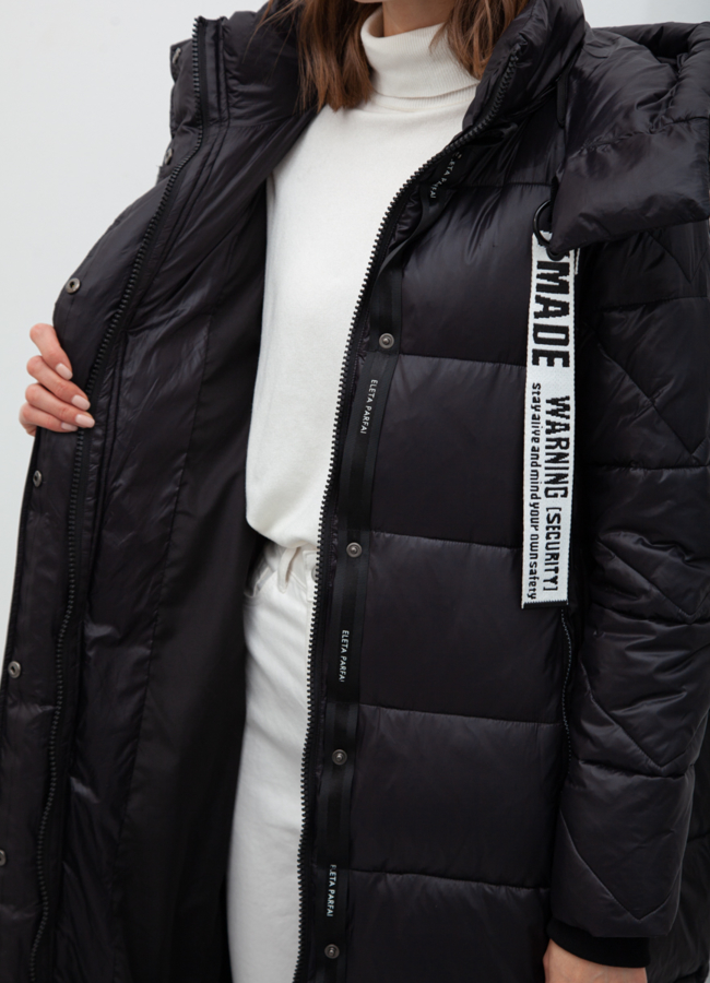 Женский пуховик черного цвета модель № 21082 универмаг малина