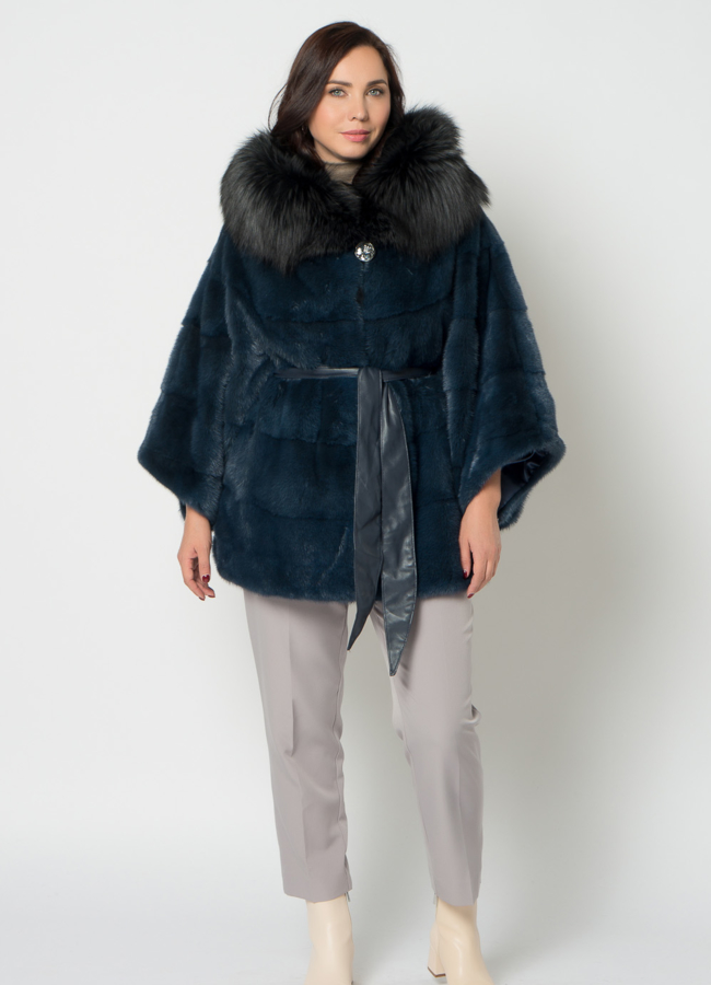 фото Шуба из норки в синем цвете  модель № 21688