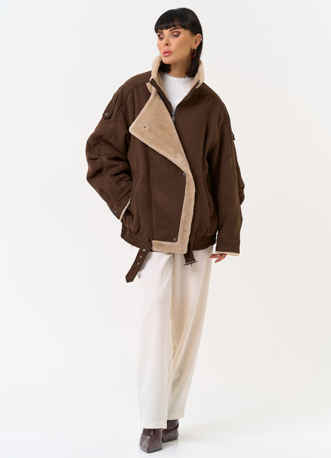 Женский бомбер из эко замши с воротником стойкой модель № 31533 универмаг малина Женский бомбер из эко замши с воротником стойкой модель № 31533 универмаг малина