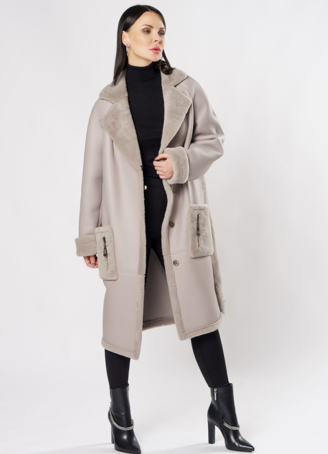 Светлая дубленка с английским воротником модель № 10294 универмаг малина