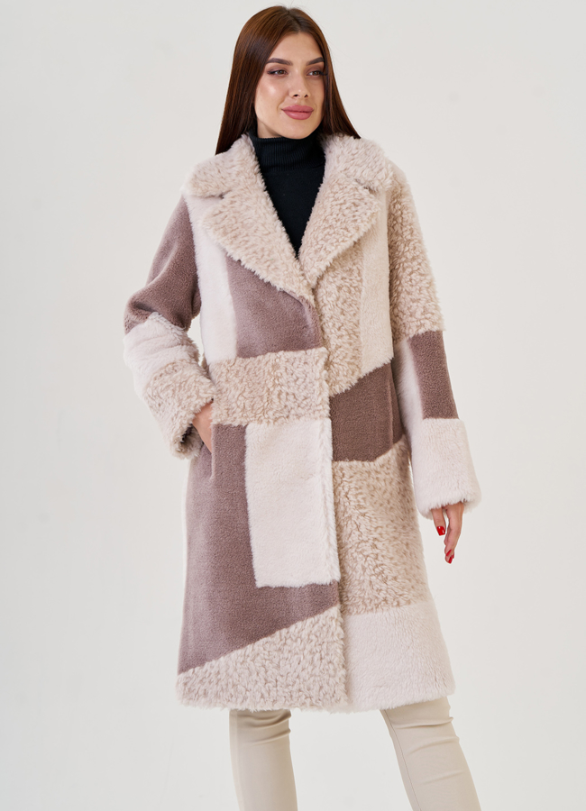 Женское пальто из искусственного меха  модель № 23441 меха малина