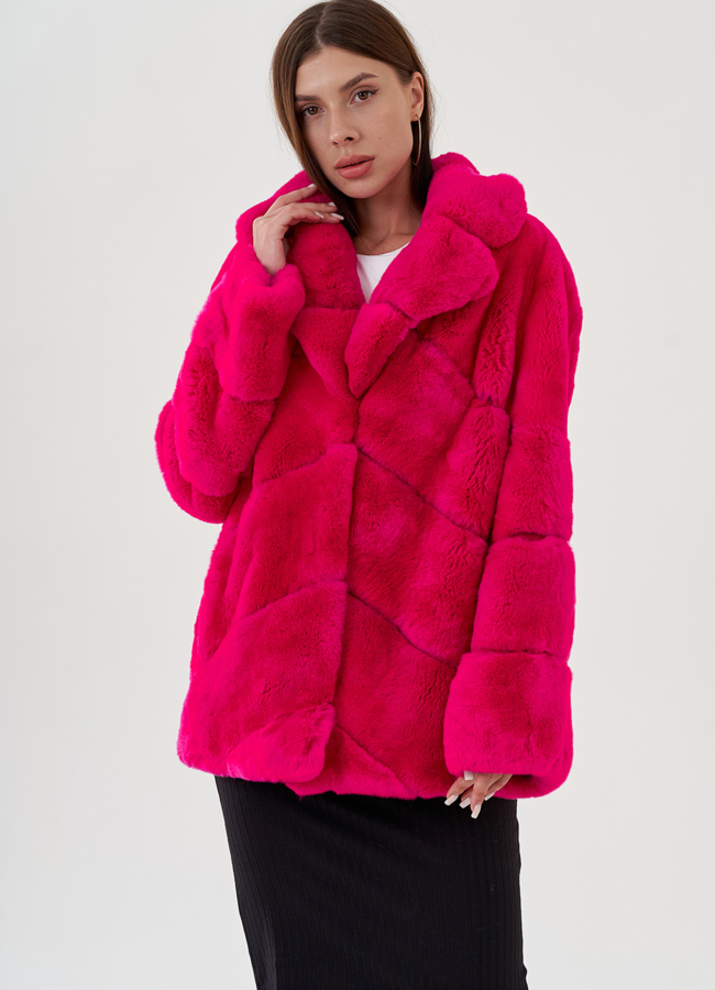 Шуба из меха кролика с английским воротником модель № 81851 в кредит