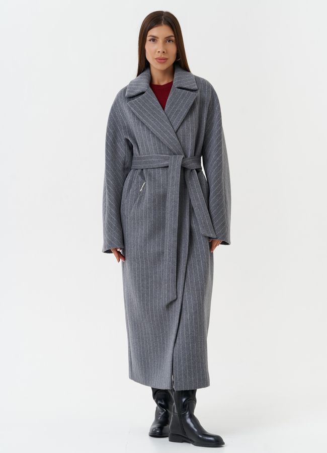 Длинное пальто в полоску модель № 28086 универмаг малина