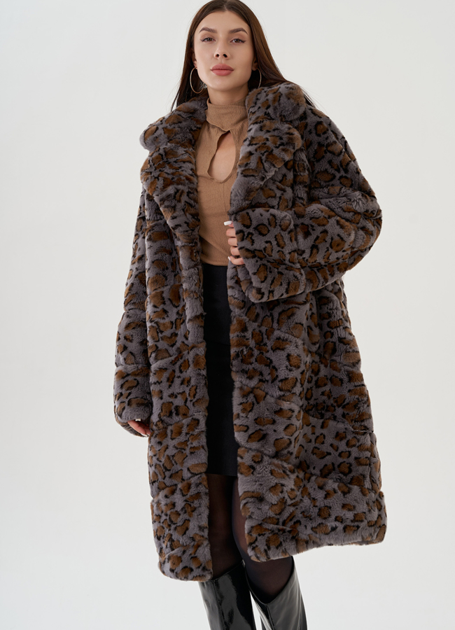 Шуба из кролика с экзотическим принтом модель № 81497 универмаг малина