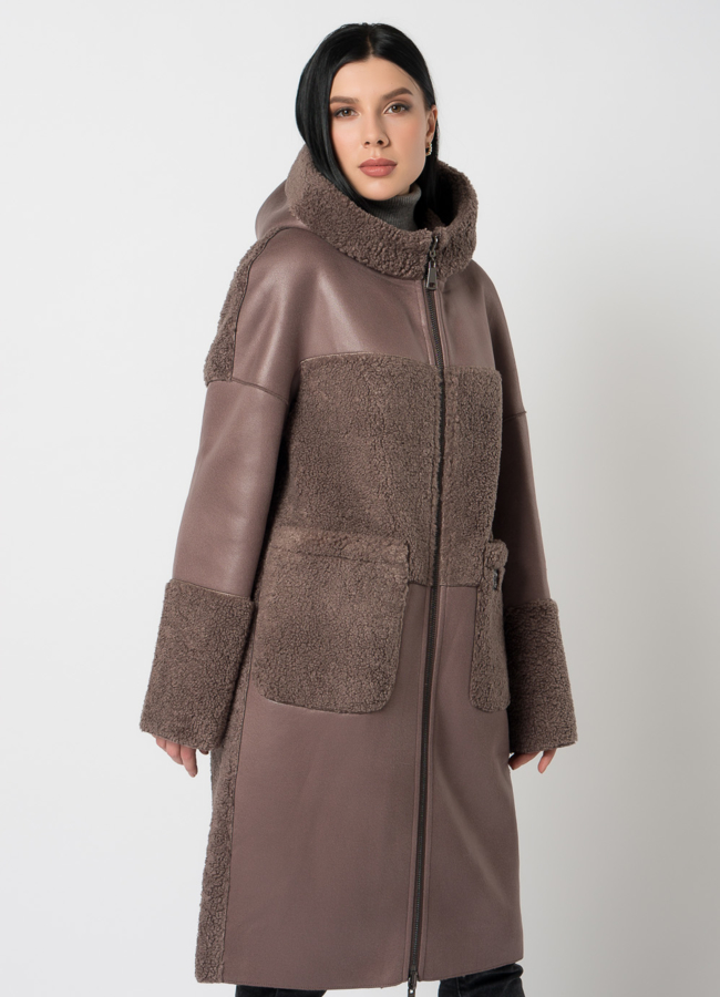 фото Дубленка из эко кожи двусторонняя модель № 7702