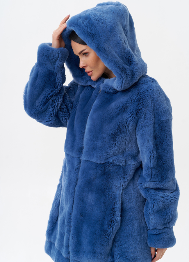 Шуба из меха кролика с капюшоном модель № 29402 универмаг малина