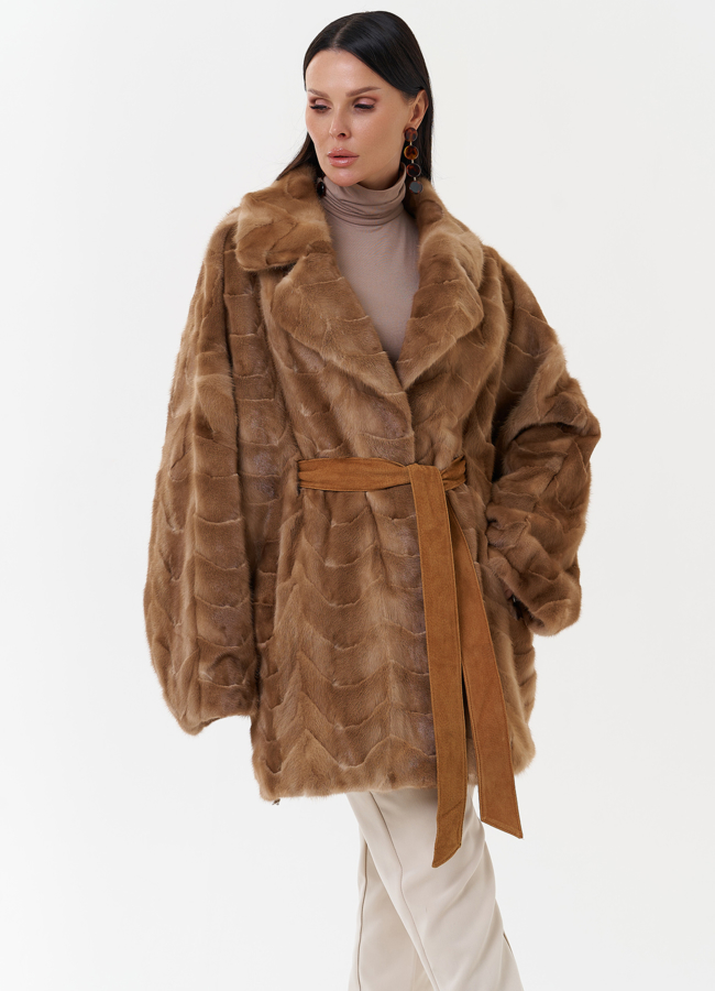 Женская шуба из скандинавской норки с поясом модель № 27636 в рассрочку