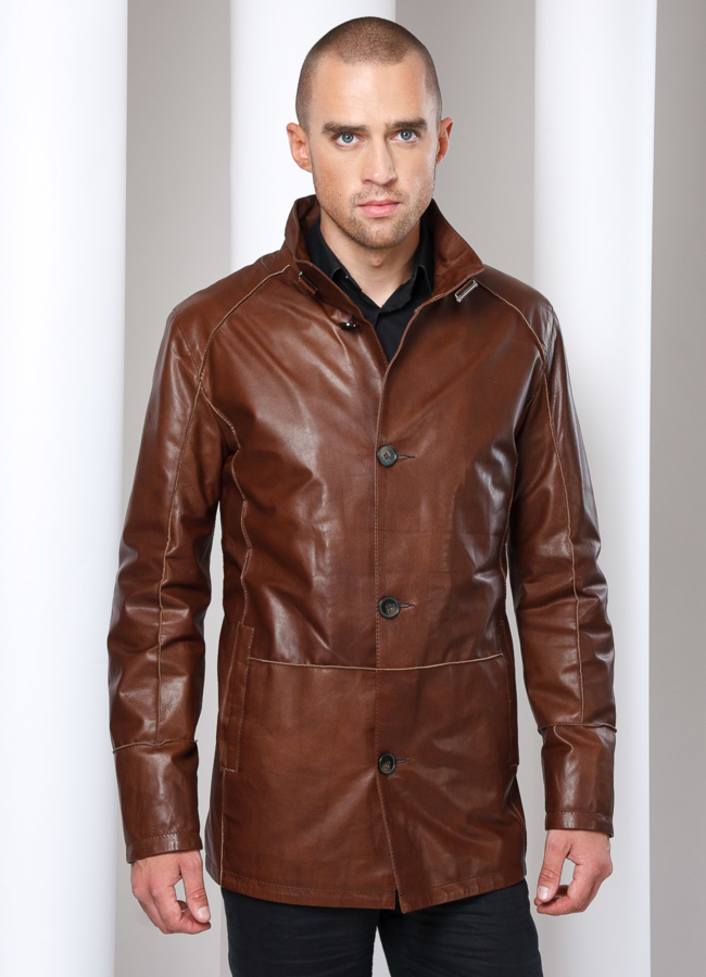 фото Кожаная куртка классика на пуговицах модель № KP-4