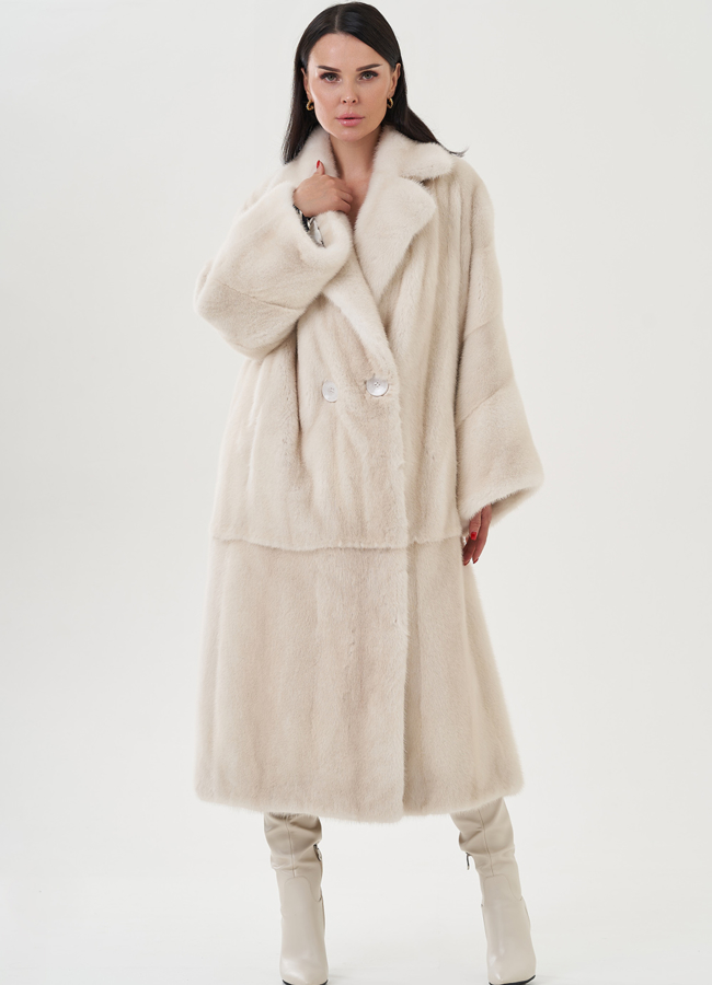 фото Белая шуба из аукционной норки модель № 24965