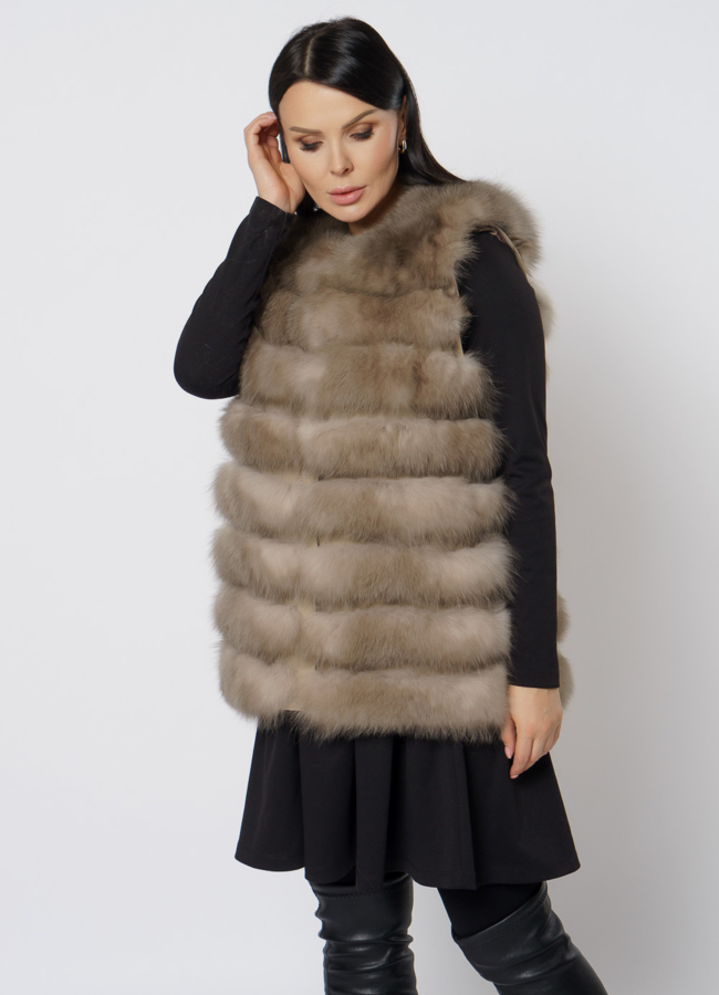 Удлиненная шуба из песца модель № 21724 универмаг малина